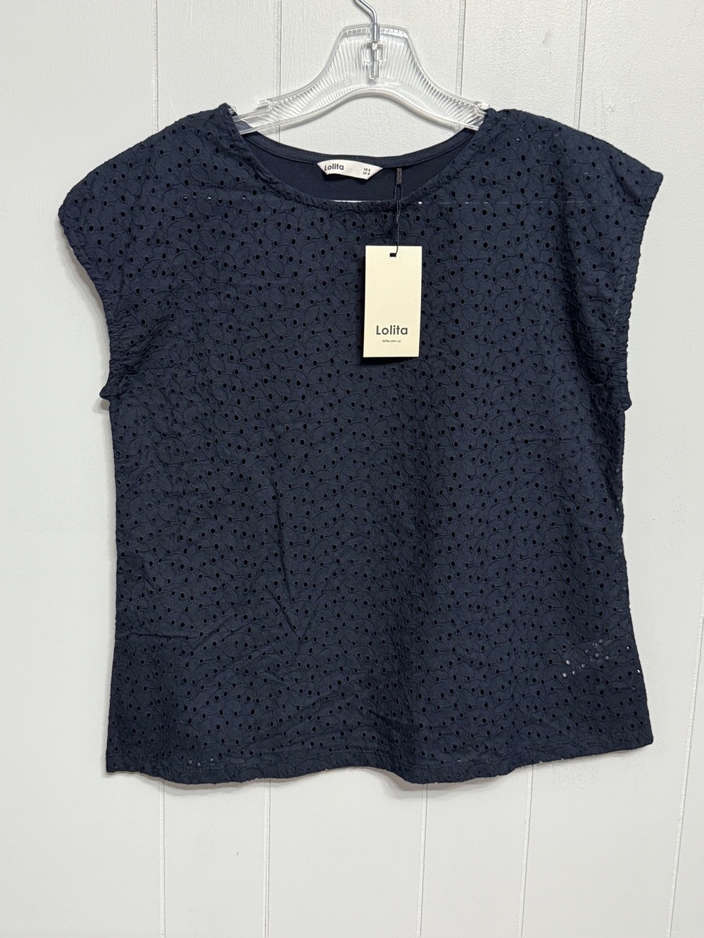 #19) Lolita Navy Eyelet Cap Sleeve Blouse